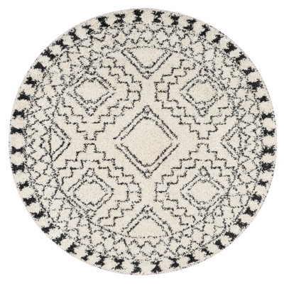 Tapis à poil long blanc cassé et gris anthracite à motif géométrique pour le salon, la chambre à coucher, la salle à manger, la chambre de bébé, le vestibule ou le couloir Adry