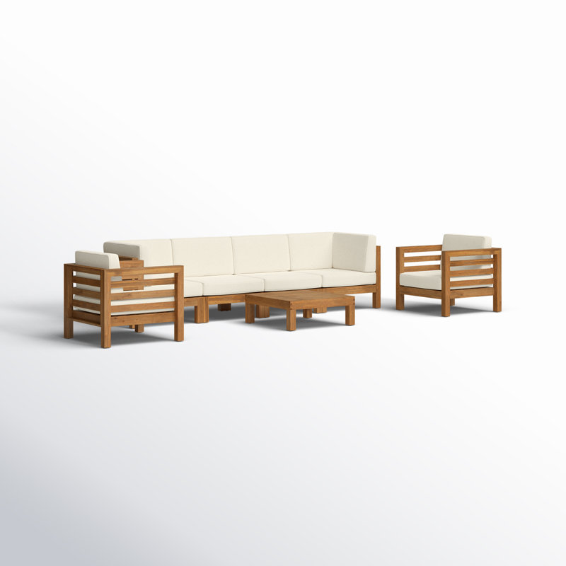 Maher Acacia 6 - Person Patio Conversation Set with Cushions, Teak Frame / Beige Cushion