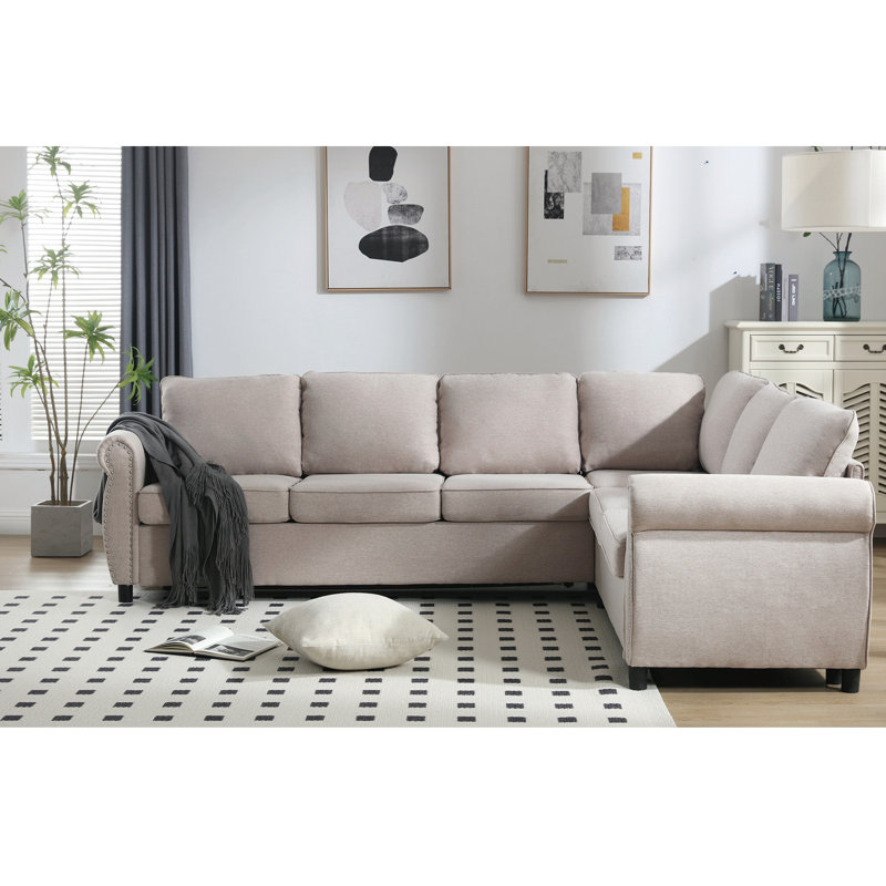 Ensemble de canapé modulaire modulaire avec canapé convertible en forme de L, accoudoirs roulés réversibles et revêtement en lin doux pour un confort et une flexibilité ultimes
