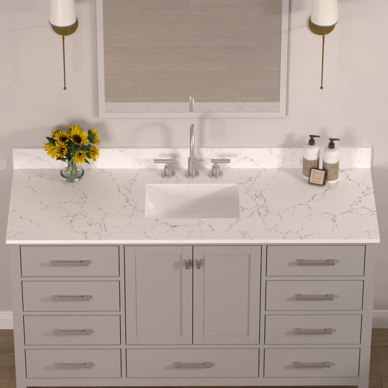 60" Engineered Stone Bathroom Vanity Top with Rectangular Undermount Ceramic Sink and Backsplash, 60