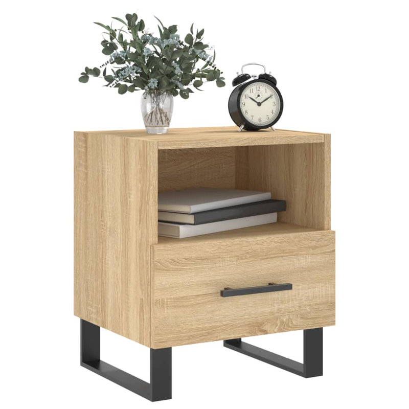 Vinny 40cm W Iron Bedside Table, Sonoma Oak