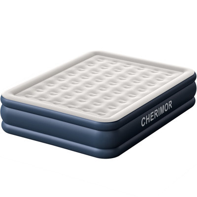 Très grand lit de 18 po avec pompe intégrée et capacité de 1000 lb - Lit d'invité surélevé de 3 minutes avec support en nid d'abeille et surmatelas lavable matelassé - Bleu