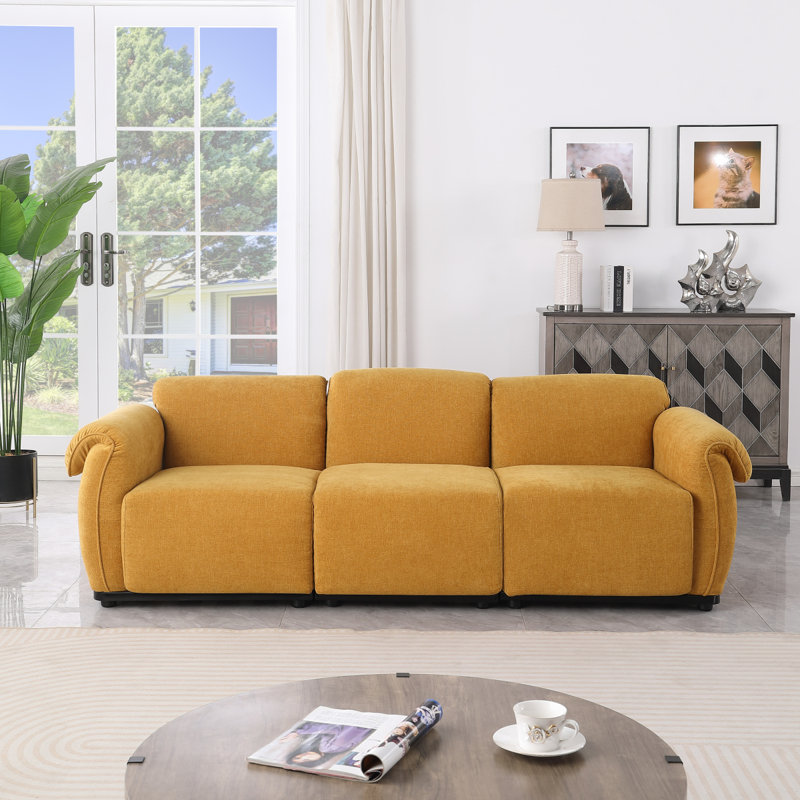 Longueur de 93 po, canapé modulaire tendance, structure en fer, canapé en chenille, jaune, convient au salon, à la chambre à coucher