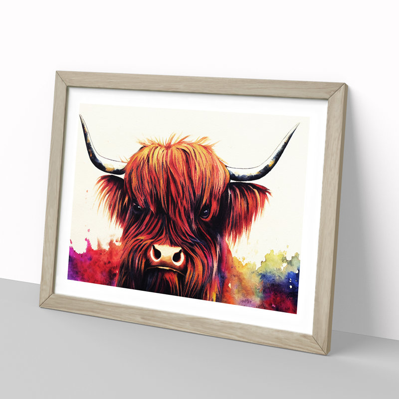 Stunning Highland Cow - Single Picture Frame Print, 46cm H x 64cm W x 2cm D, Oak
