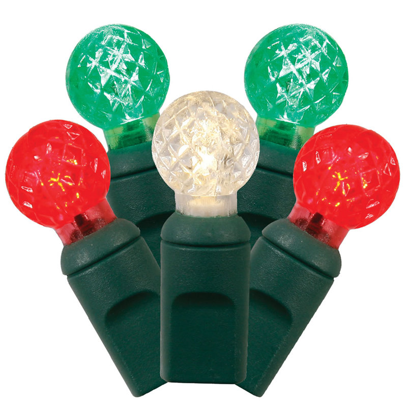 Set of 50 LED G12 Berry Christmas Lights 24' - Green Wire, Red/White/Green