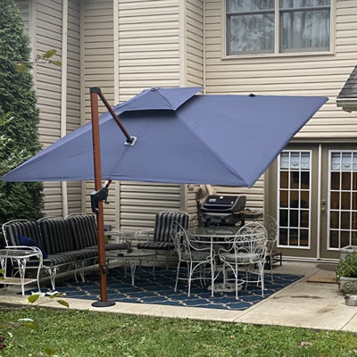 108'' X 144'' Rectangular Wood Pattern Cantilever Umbrella With Base In Ground,Navy