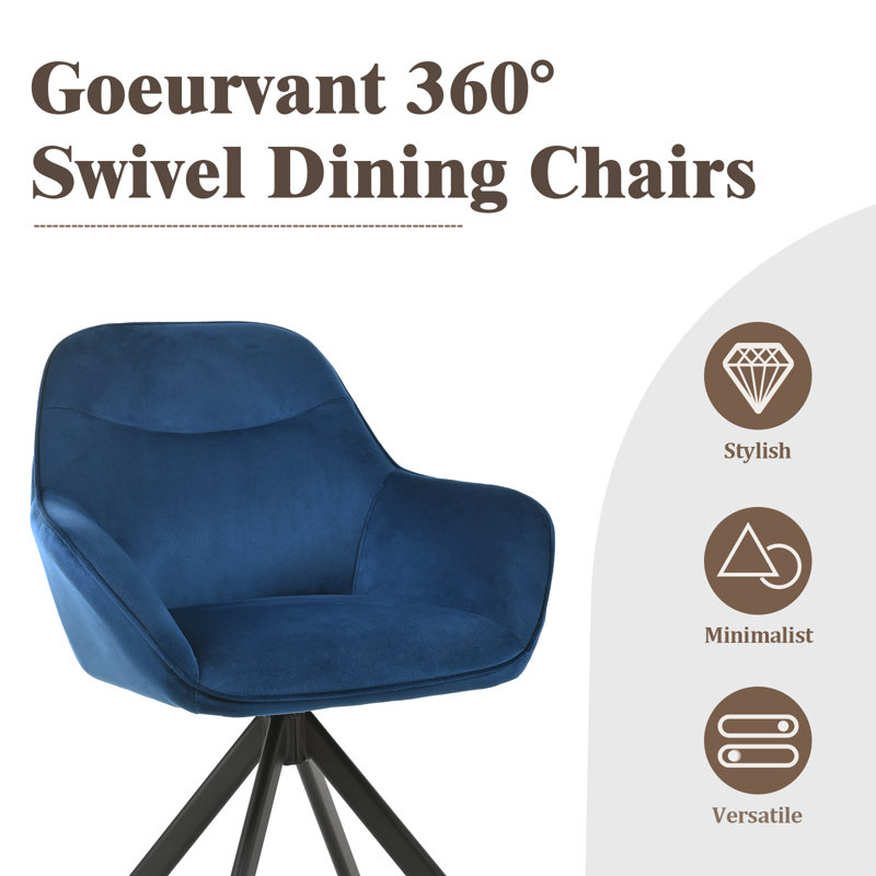 48.5cm H Fabric Upholstered Dining Chair with Arm, Blue Velvet