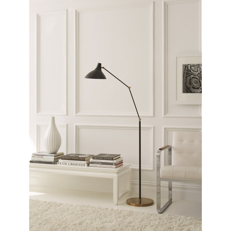 AERIN Charlton Floor Lamp, White/Hand-Rubbed Antique Brass, White