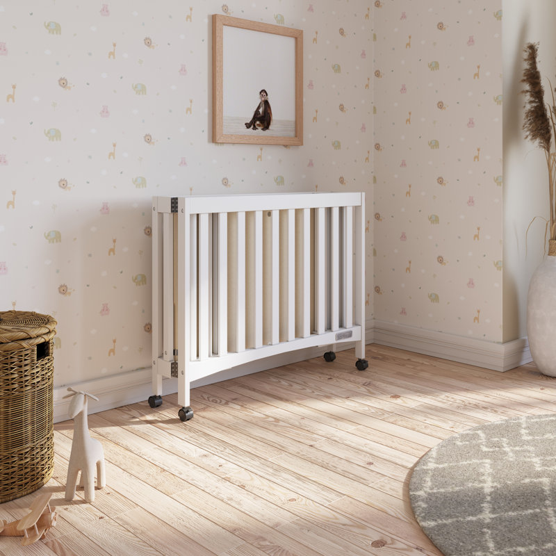 Matte White Pine Wood Mini Folding Crib with Mattress