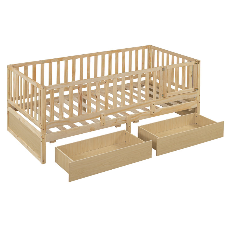 Space-saving Twin Size Solid Wood Daybed With Safety Fence Guardrails - Versatile For Bedroom Playroom