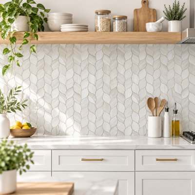 Ensemble de 10 carreaux de dosseret autocollants à motif de feuilles beiges