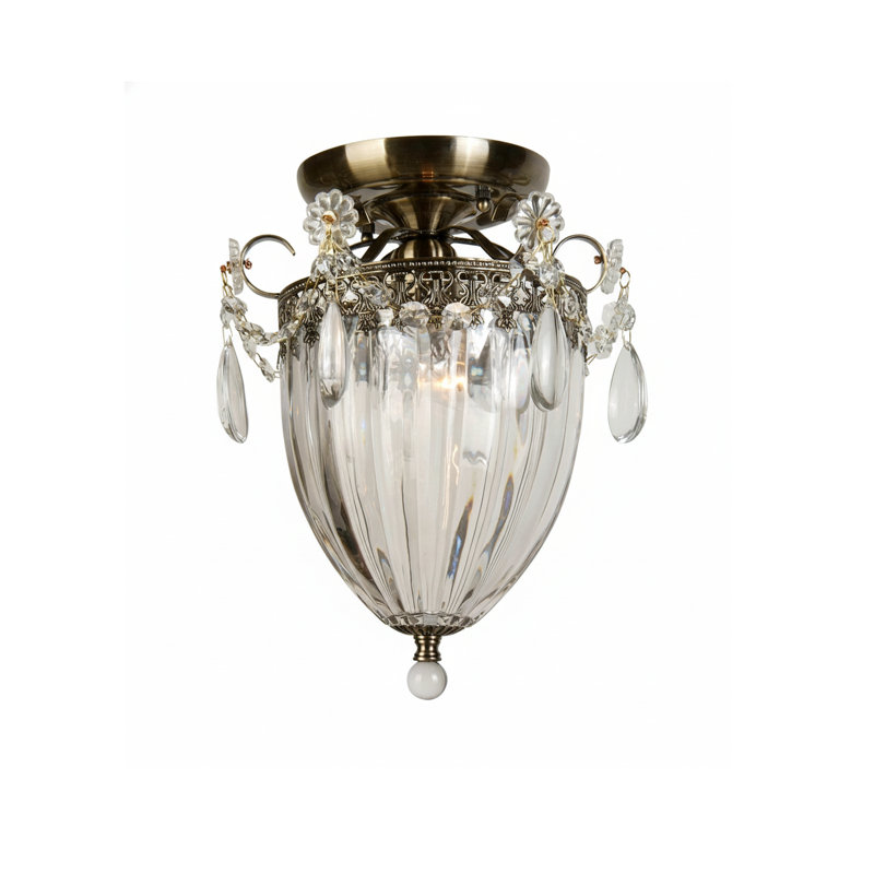 Plafonnier encastré doré traditionnel 1 lumière avec abat-jour en verre transparent