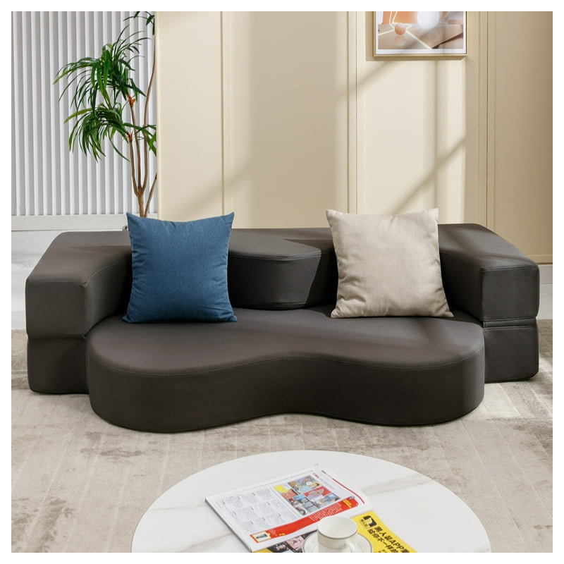Kuebler Vegan Leather Convertible Sofa (Pillow Not Included), Dark Gray Faux Leather, 29.5" H x 78.74" W x 17.4" D