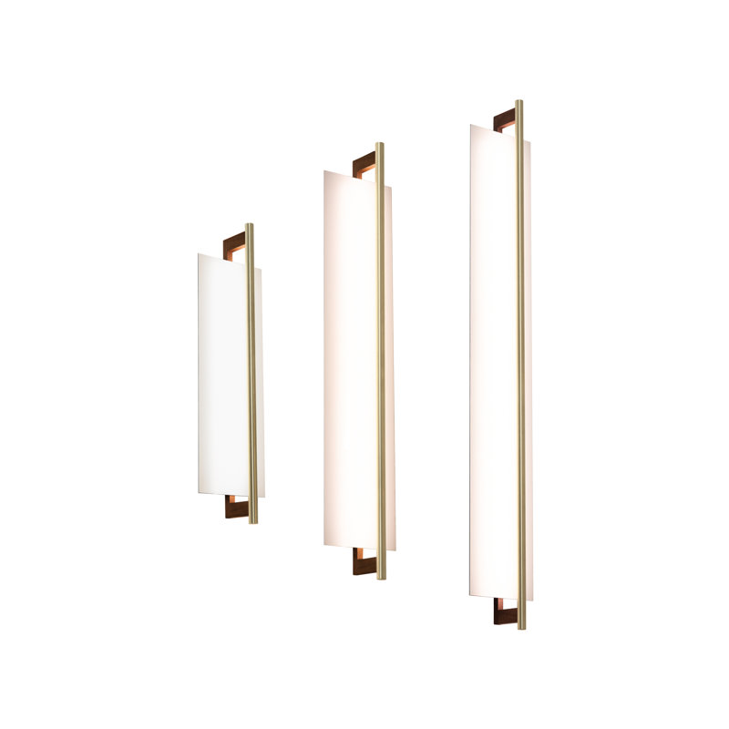 Applique murale pour meuble-lavabo Merus 22 - laiton brossé, finition noyer - 2 700 K - blanc chaud - CA 277 V - abat-jour blanc - 21,3