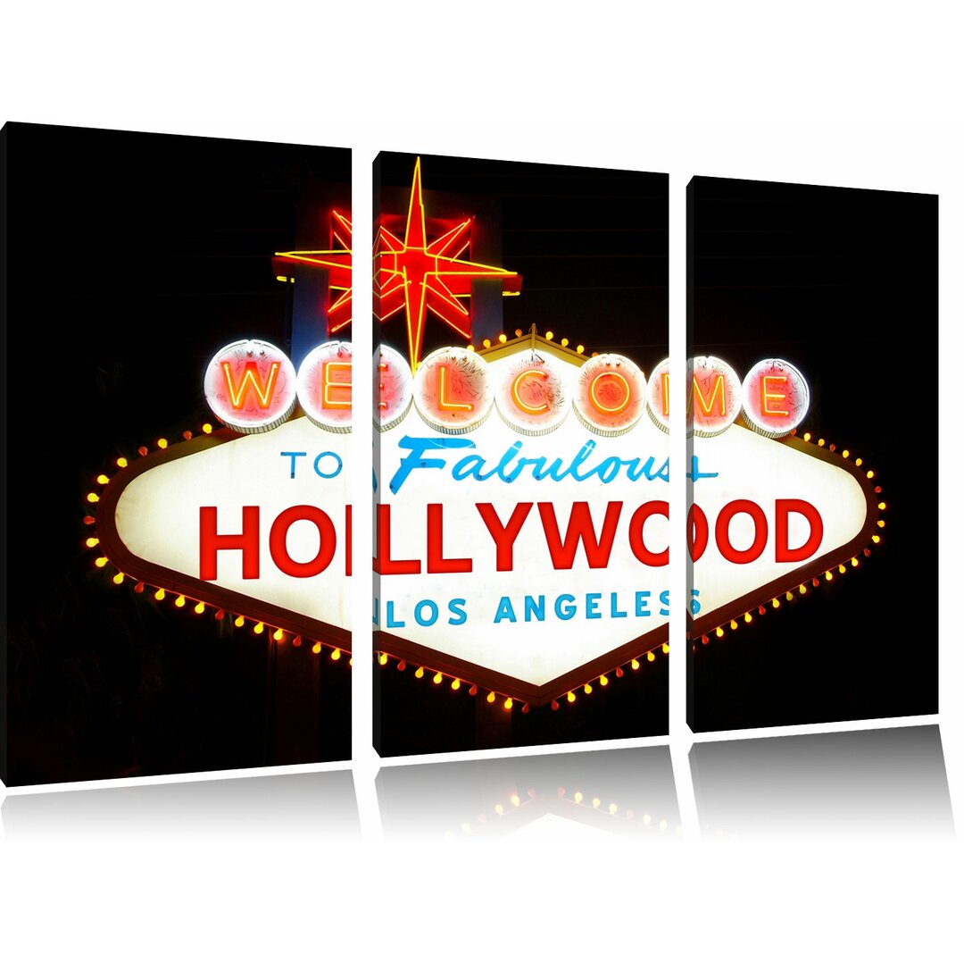 3-tlg. Leinwandbilder-Set „Farbenfrohes Hollywood Ortseingangsschild“, Fotodruck