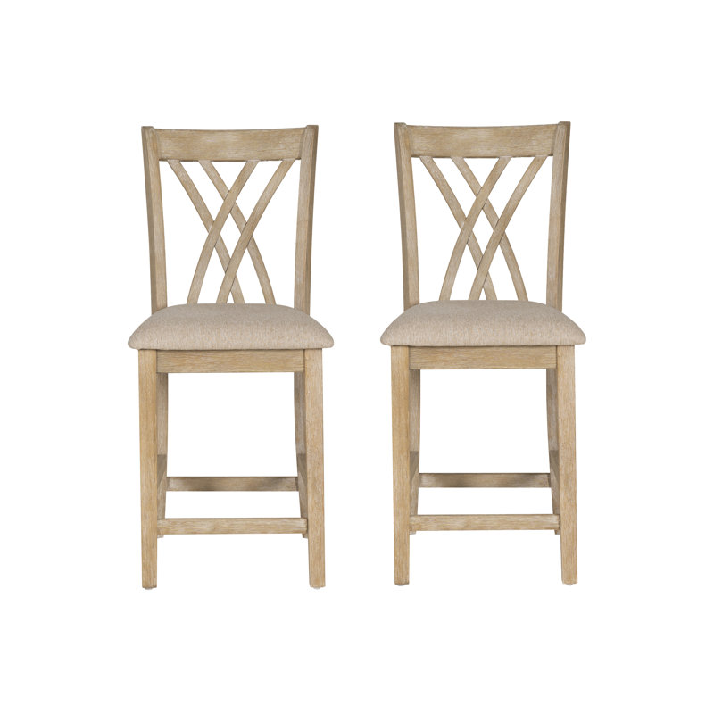 Asherton Upholstered Counter Stools, Beige Polyester/Tan Frame