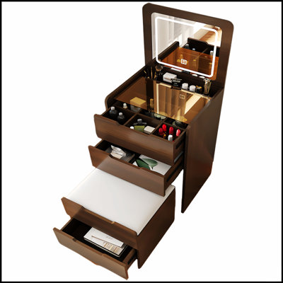 Bureau de coiffeuse 3 en 1 avec miroir rabattable, bureau en verre et 3 tiroirs pour une chambre à coucher moderne