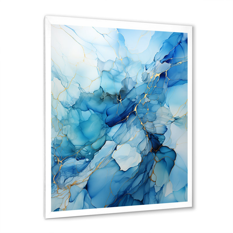 Minimalisme blanc et bleu glacier - reproduction sur toile, H 32 po x l 16 po x P 1 po, Cadre simple blanc