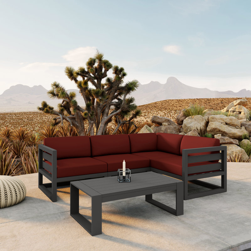 Avion 5 Piece Sectional Set - Black, Canvas Charcoal Sunbrella® Canvas, Slate
