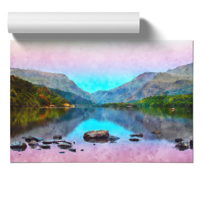 Padarn Lake in Snowdonia Wales Painting - Frameless Print