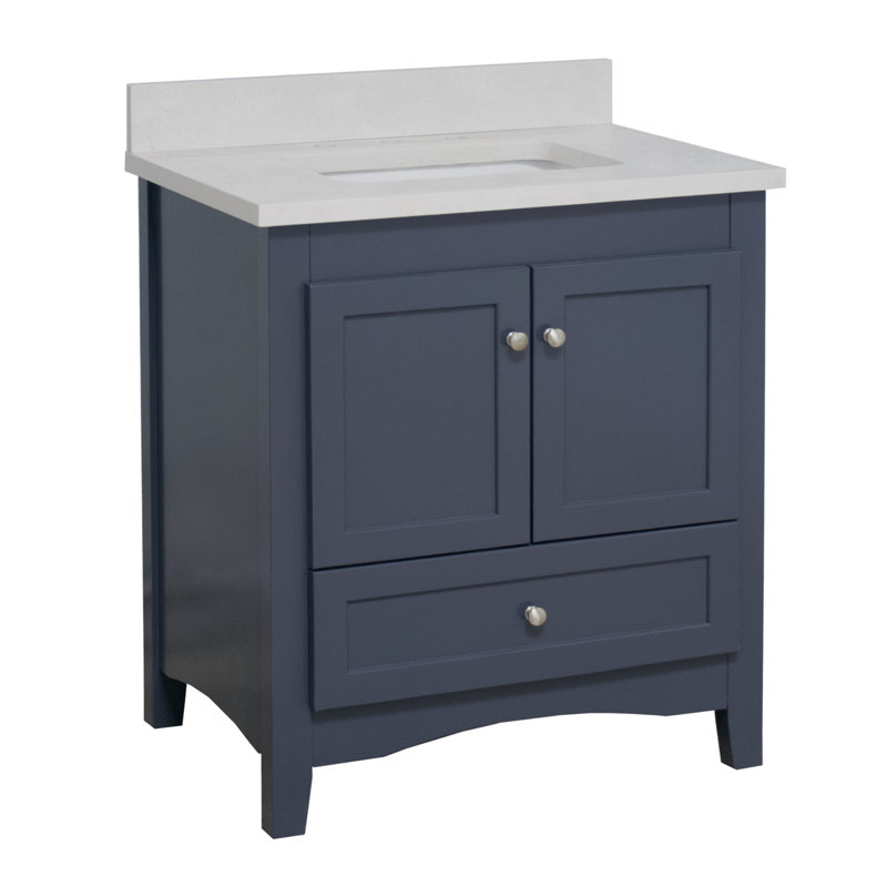Edber 30'' Single Bathroom Vanity with Top, Quartz, Marine Gray