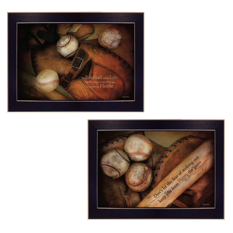 "Baseball Collection" 2 pièces par Robin-Lee Vieira, reproduction d'art mural, affiche prête à accrocher, cadre noir