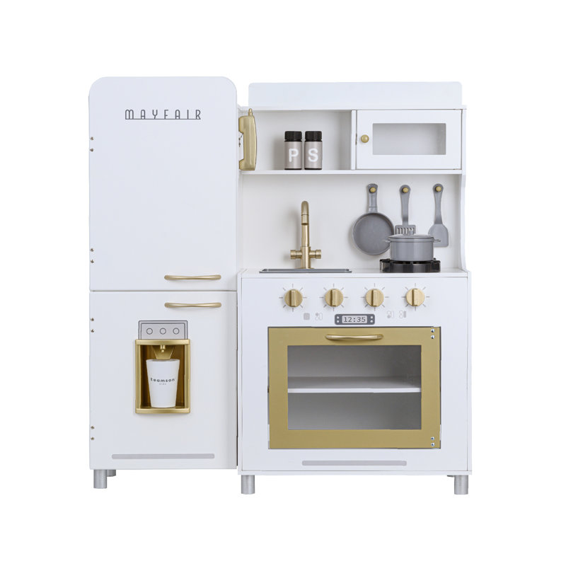 Teamson Kids Little Chef Mayfair Retro Wooden Pretend Play Kitchen with Light, Sound & Accessories, White