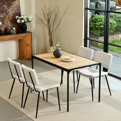 Industrial Style Dining Table With Metal Legs, Rectangular Wood Grain Tabletop, Modern Kitchen And Dining Room Table