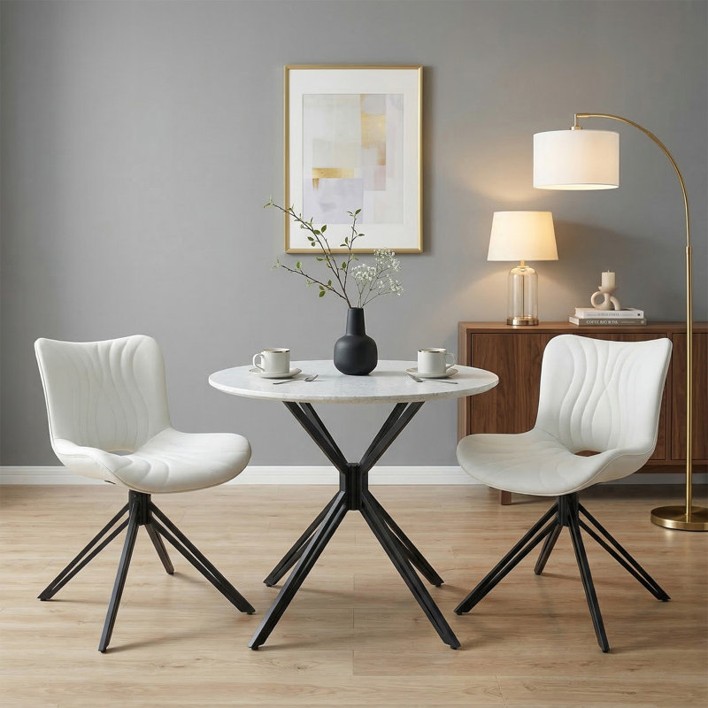 Chaises de salle à manger pivotantes de style moderne Mid-Century rembourrées, Blanc