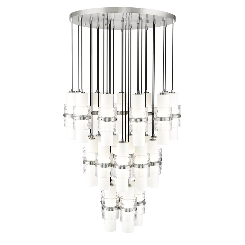 Lustre à niveaux multiples 27 lumières Bryelle, Nickel brossé