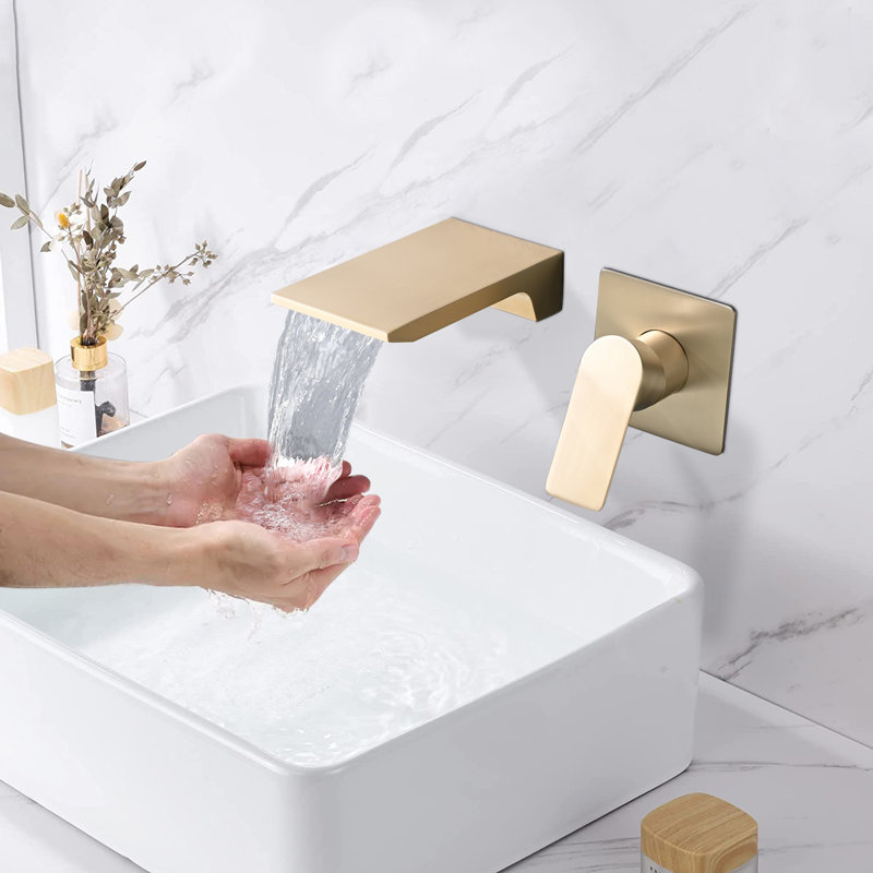 Wall Mount Waterfall Bathroom Sink Faucet, Gold