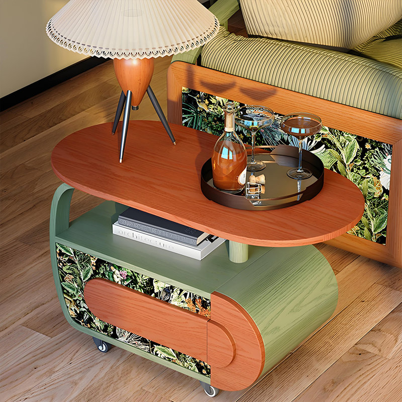 35.43"Green Solid Wood Mobile Coffee Table