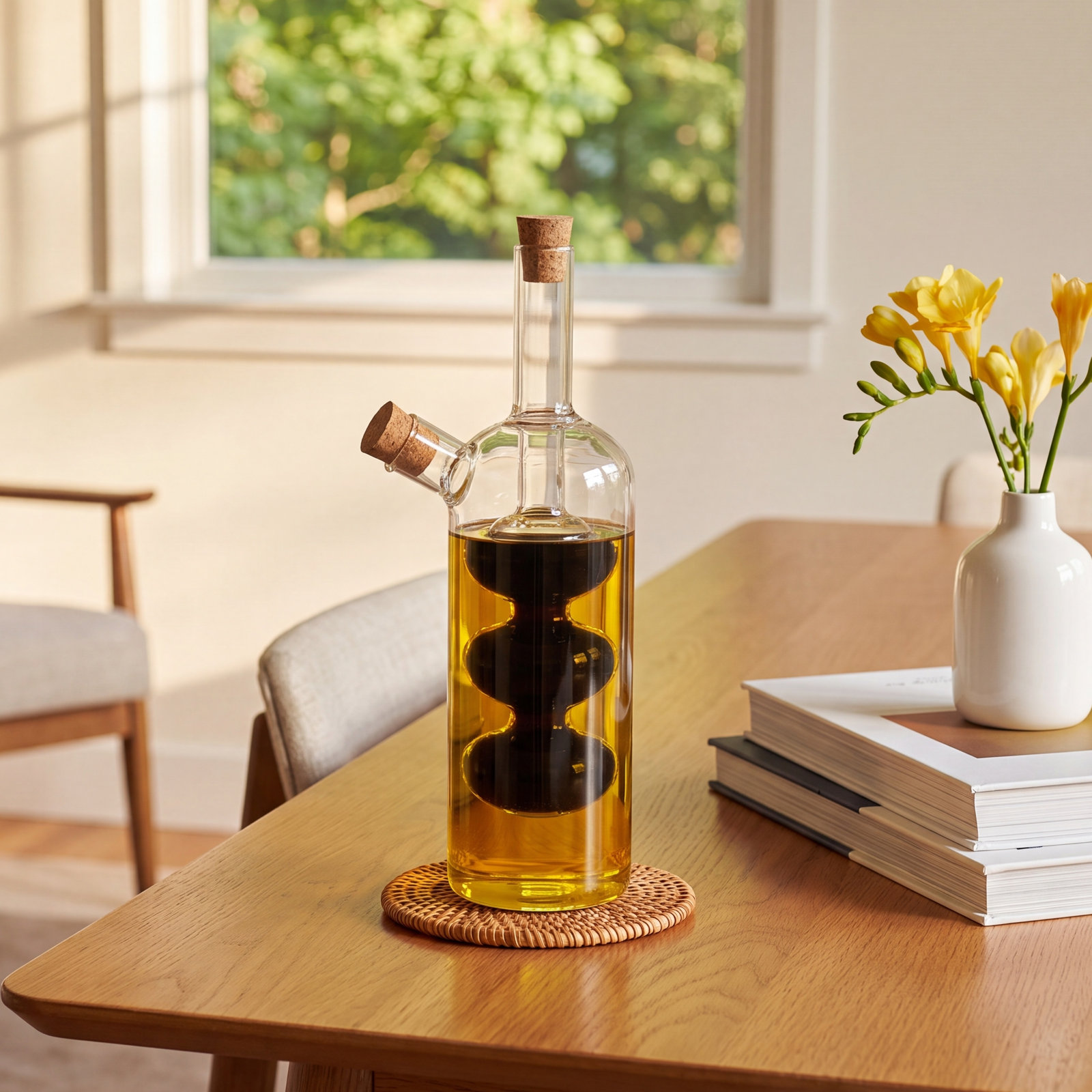 Hand-Blown Glass Oil and Vinegar Cruet