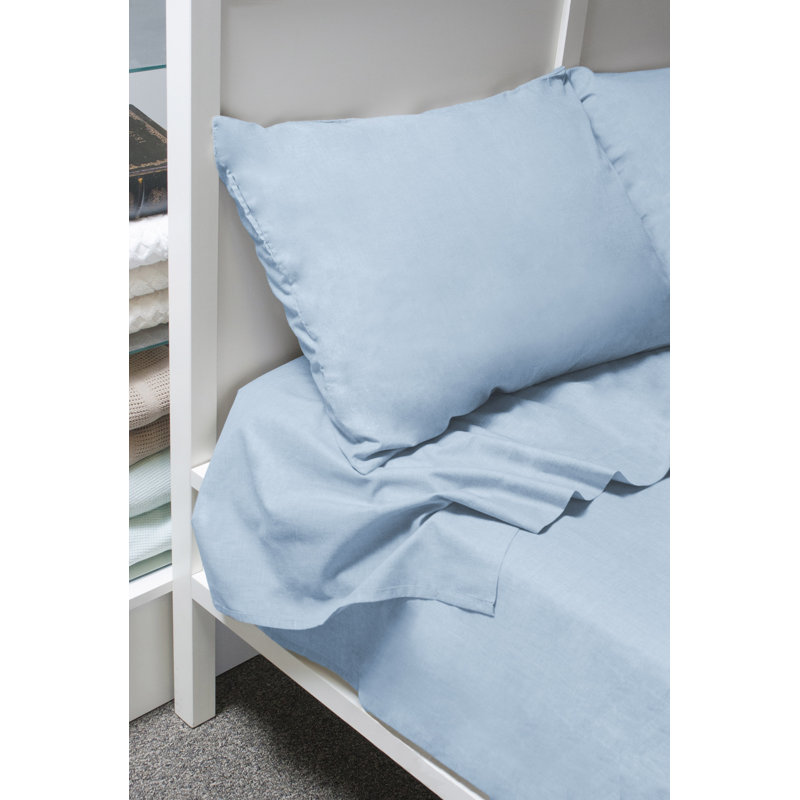 100% Cotton Standard Sheet Set, Full/Double Sheet Set + 2 Standard Pillowcases, Blue