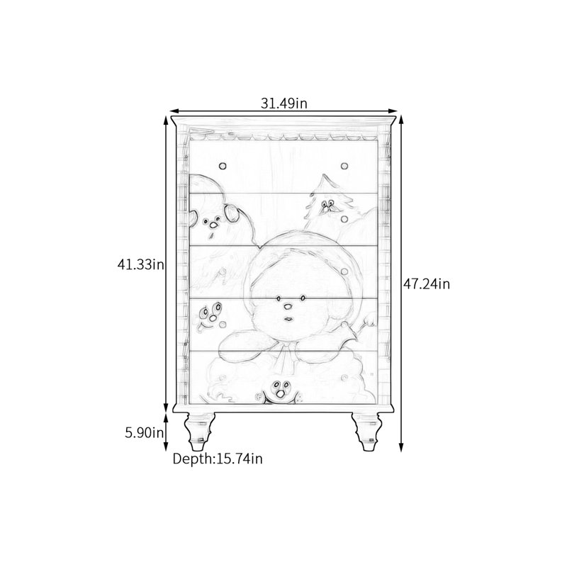 Armoire de rangement en bois massif crème à 5 tiroirs, Noir