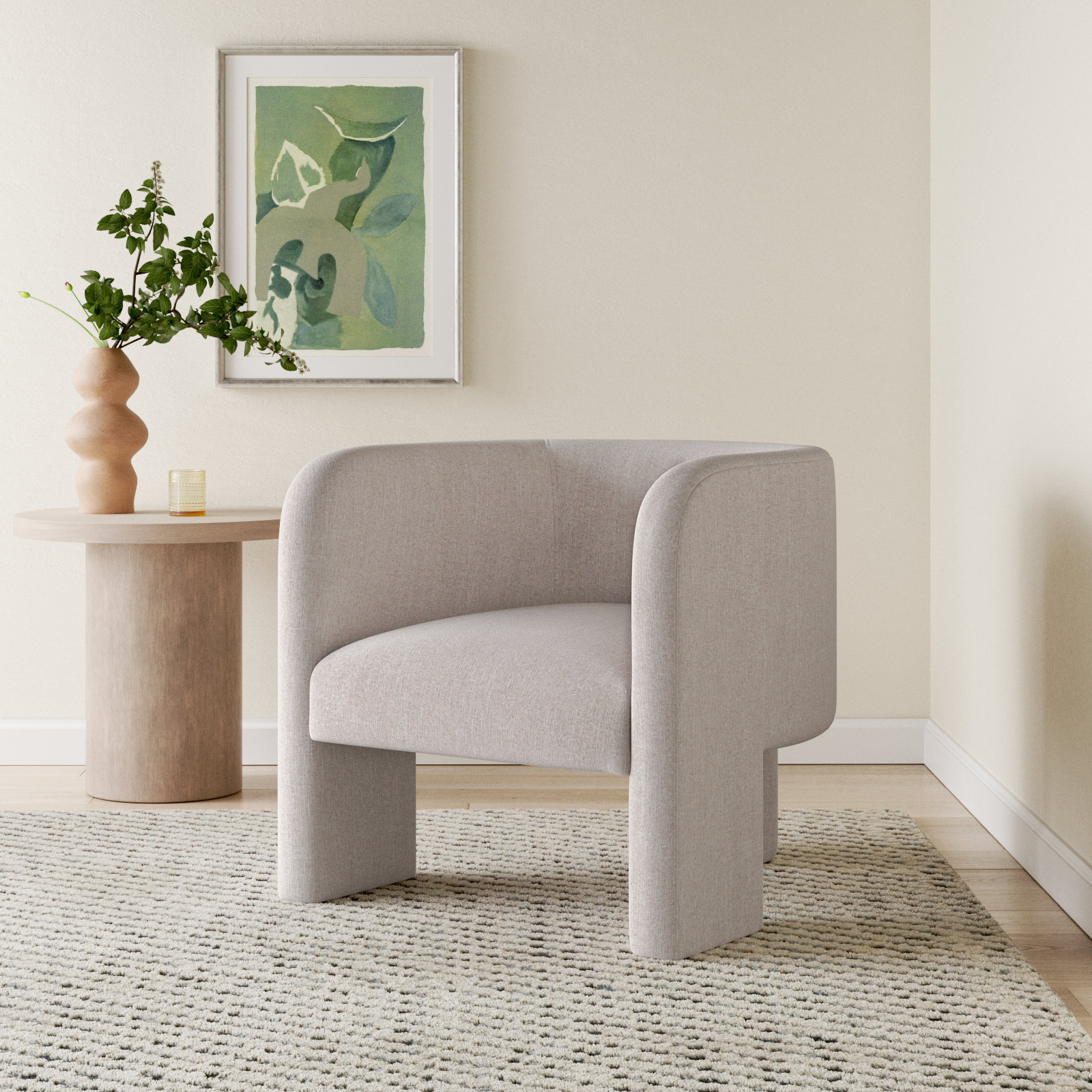 Ellum Linen Barrel Chair, Light Gray Linen
