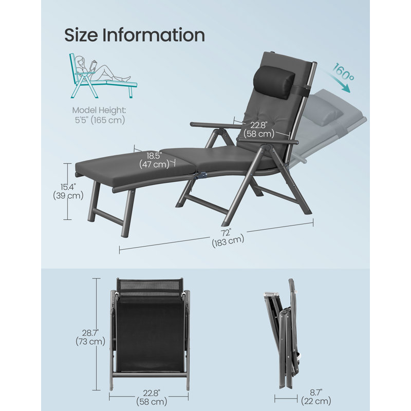 183cm Long Single Chaise, Black/Black