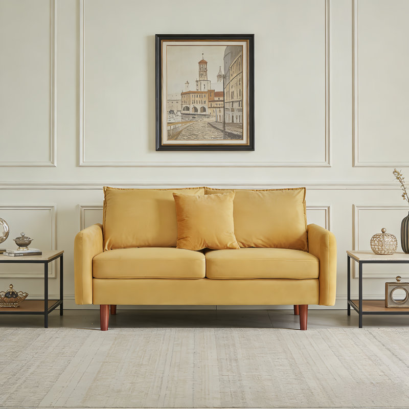 55.8" Loveseat velvet Sofa With Wooden Legs,modern Design With Cushions, Ginger