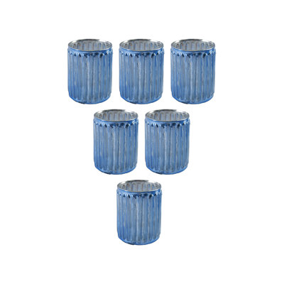  Porte-bougie en verre côtelé Lumiglow Blue