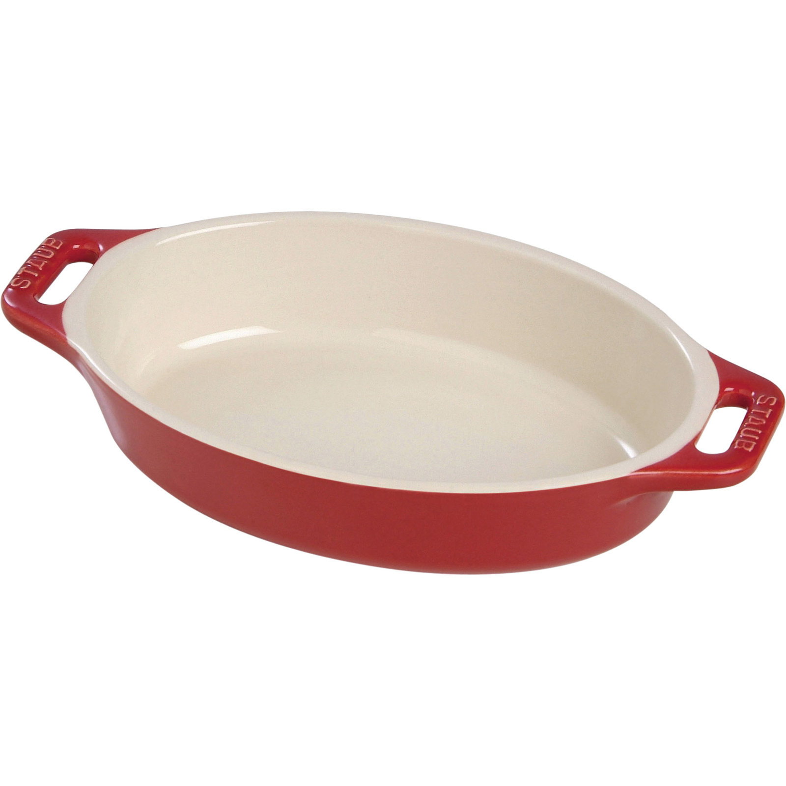 Staub Ceramic Oval Baking Dish, Cherry, 2.4"H x 14.5"L x 10.8"W