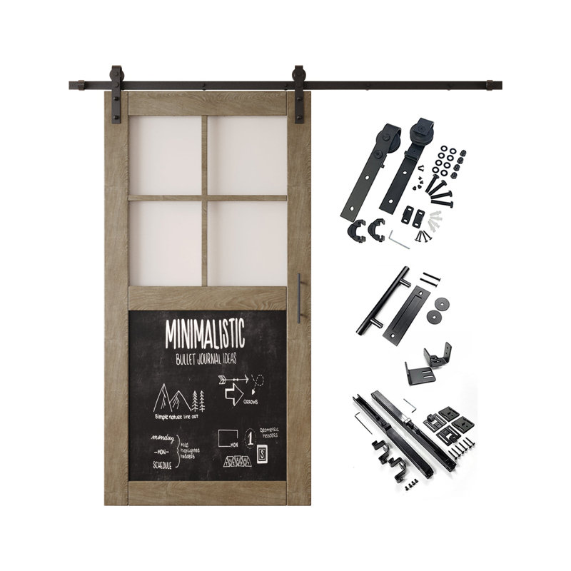 Porte de grange non assemblée et finie avec ensemble de quincaillerie avec ensemble de quincaillerie Homacer Classic gris 42 po x 80 po, utilisation intérieure seulement
