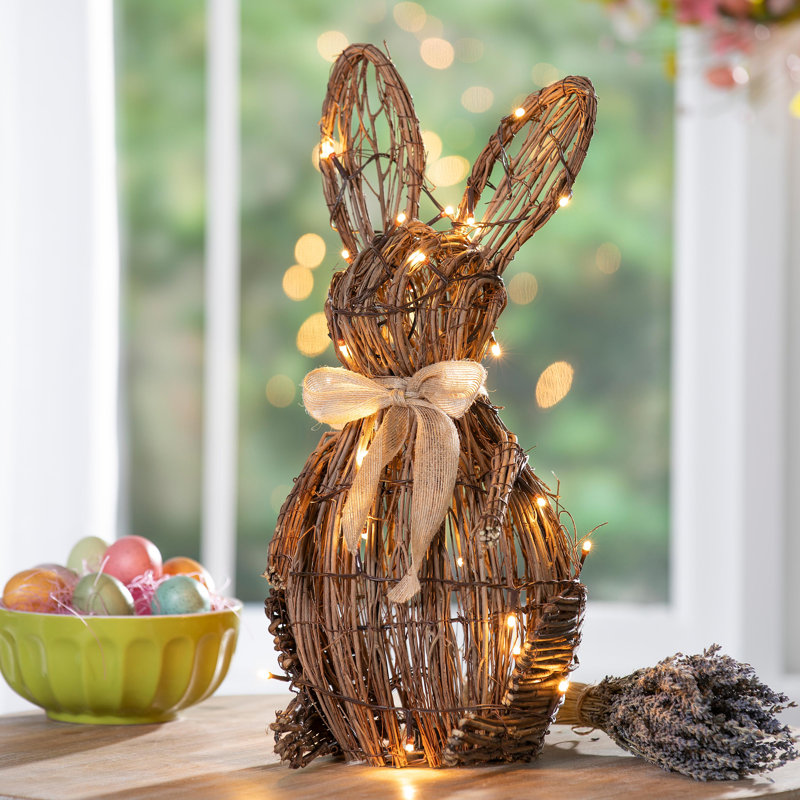 Décoration de Pâques Lapin en rotin à DEL, H 18,5 po