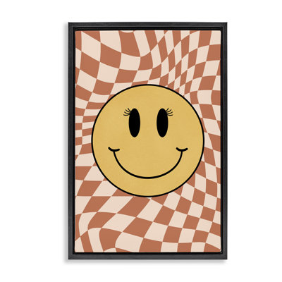 Toile flottante encadrée «Wavy Checkered Smiley» par JJ Design House, LLC.