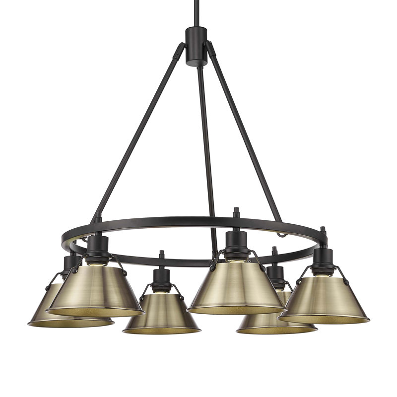 Felda 6 - Light Steel Dimmable Cone Chandelier, Aged Brass, Matte Black