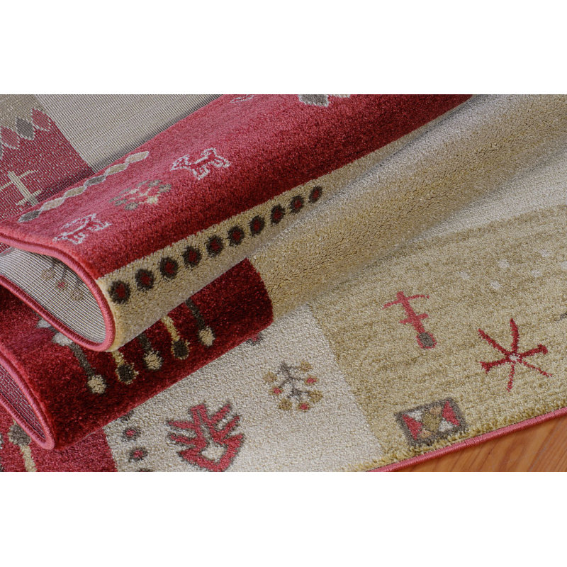 Tapis ikat rouge / crème Alissone, Rectangle 3 pi 9 po x 5 pi 5 po