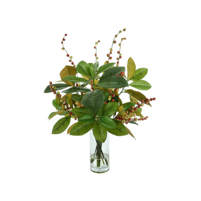 Seasonal Magnolia Leaf And Berry Holiday Arrangement