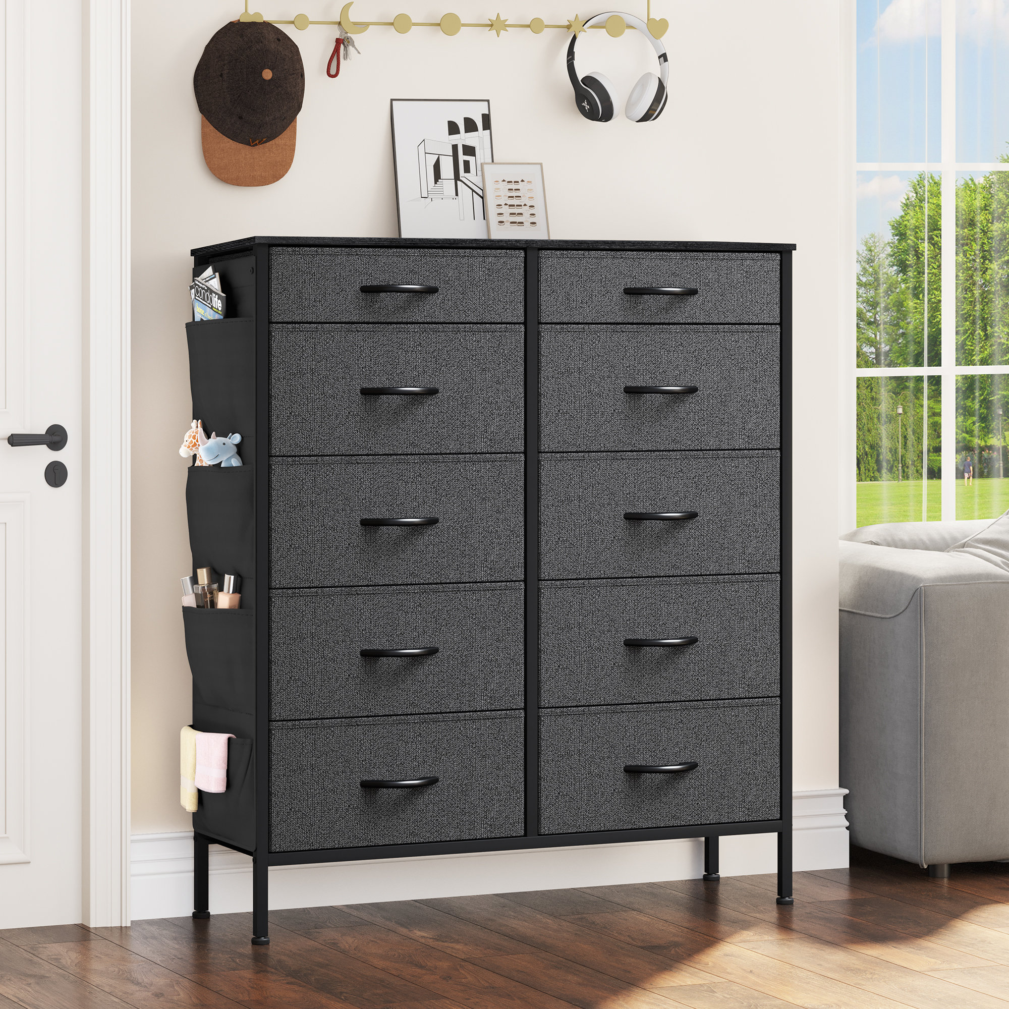 YITAHOME Dresser with 4 Drawers - Storage Tower Unit, Fabric Dresser for Bedroom, Living Room, Closets & Nursery - Sturdy Steel Frame, Wooden Top 