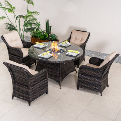 4 - Person Wicker Patio Dining Set With Round Table , Cushions Included