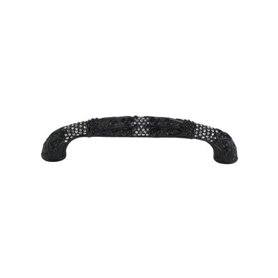 EDGAR BEREBI ART DECO 5" CENTER TO CENTER PULL DECORATED WITH CLEAR SWAROVSKI CRYSTALS IN BURNISHED SILVER PLATE
