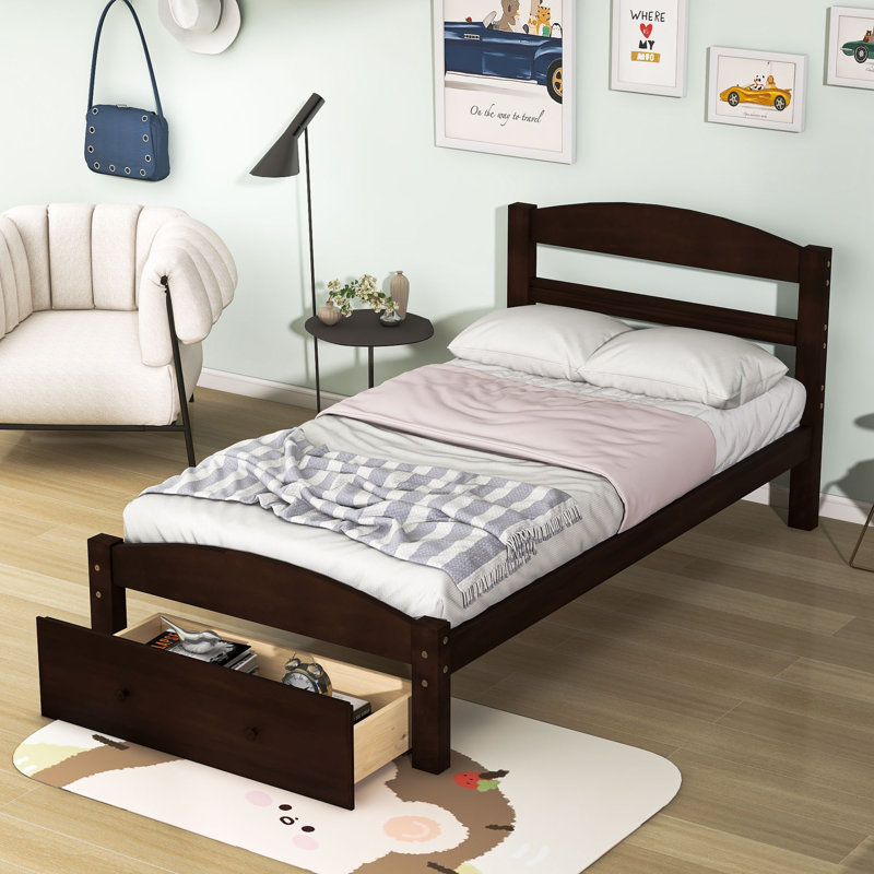 Lit plateforme simple avec rangement bas Gloriana, Espresso